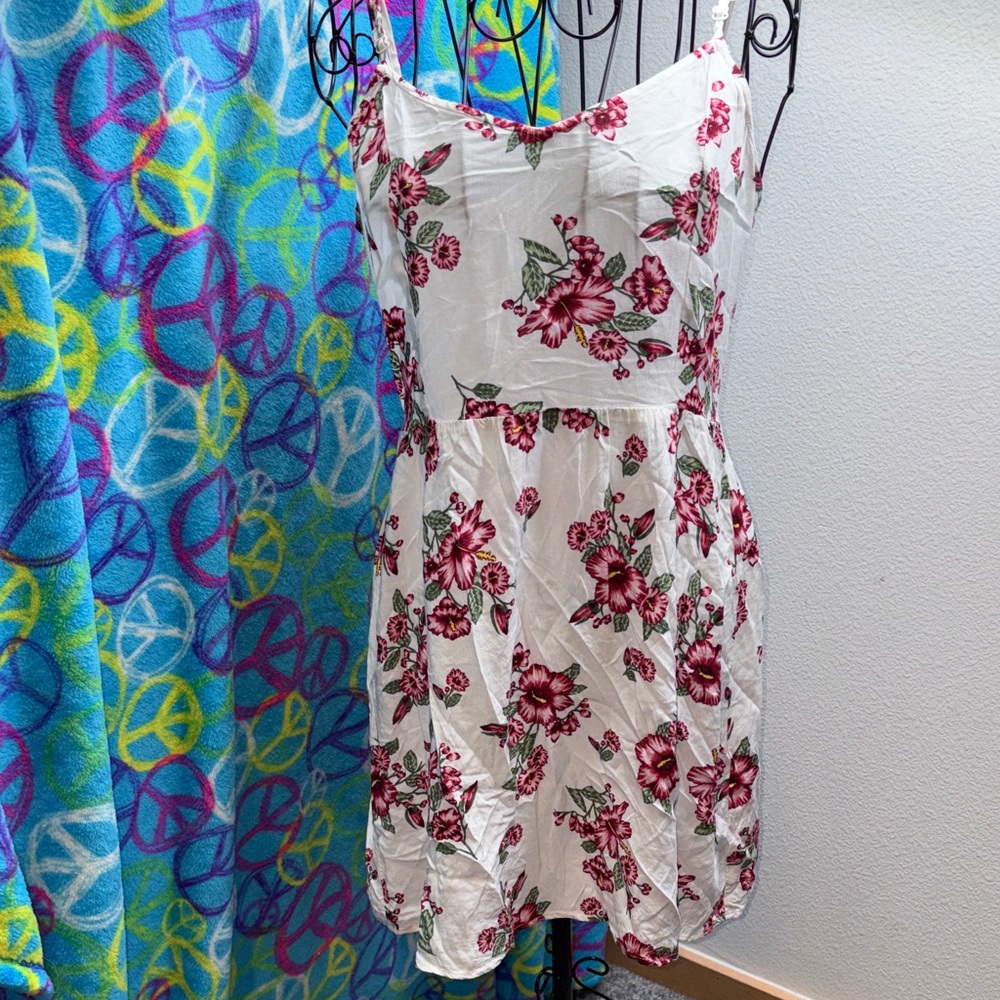 H&M White Sundress with Pink Floral Print and Fully Adjustable Spaghetti Straps